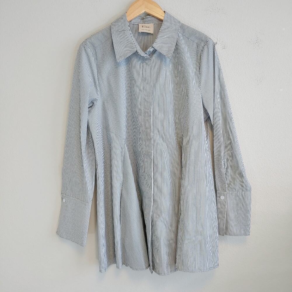 Elie Tahari Women's Button Up Striped Shirt Sz L Capsule Classic Office